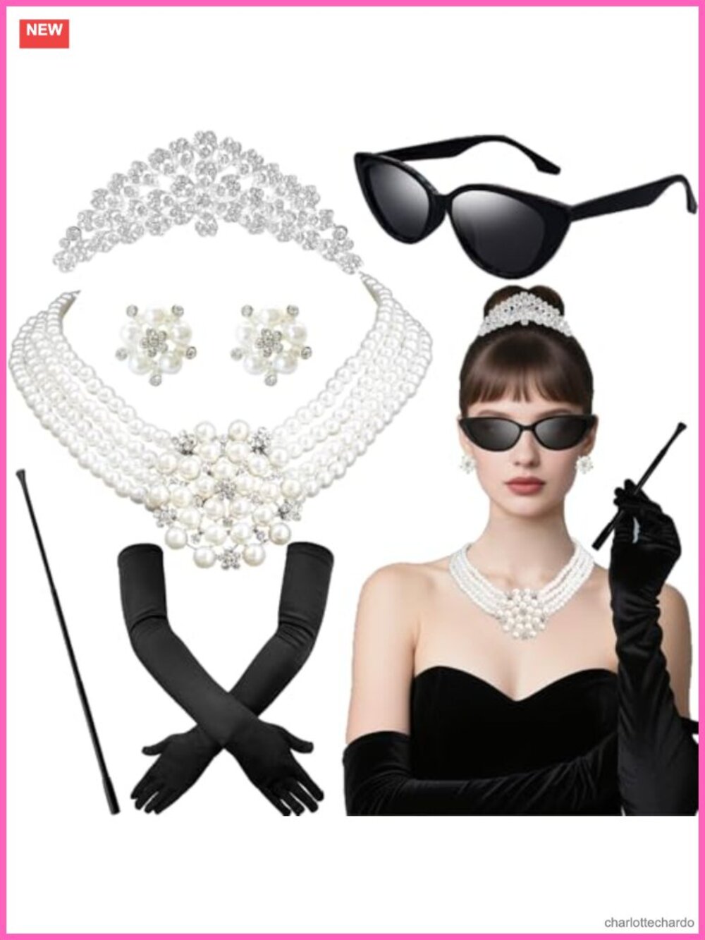 1920s Flapper Costume Accessory Set – Pearl Jewelry, Gloves & Cigarette Holder